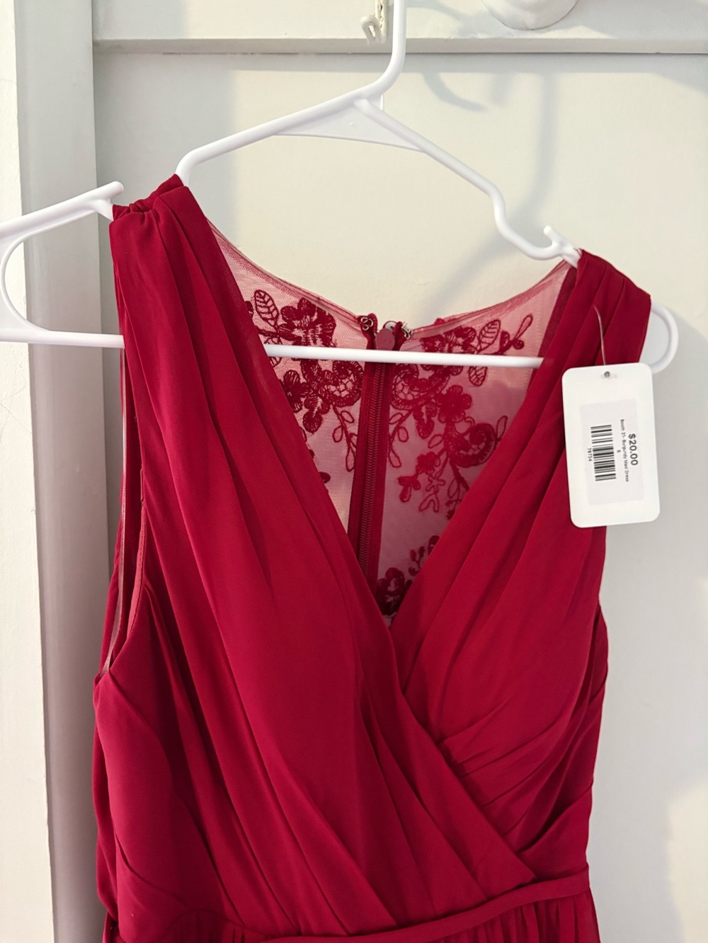 Red Sleeveless V-Neck Lace-Back Evening Dress